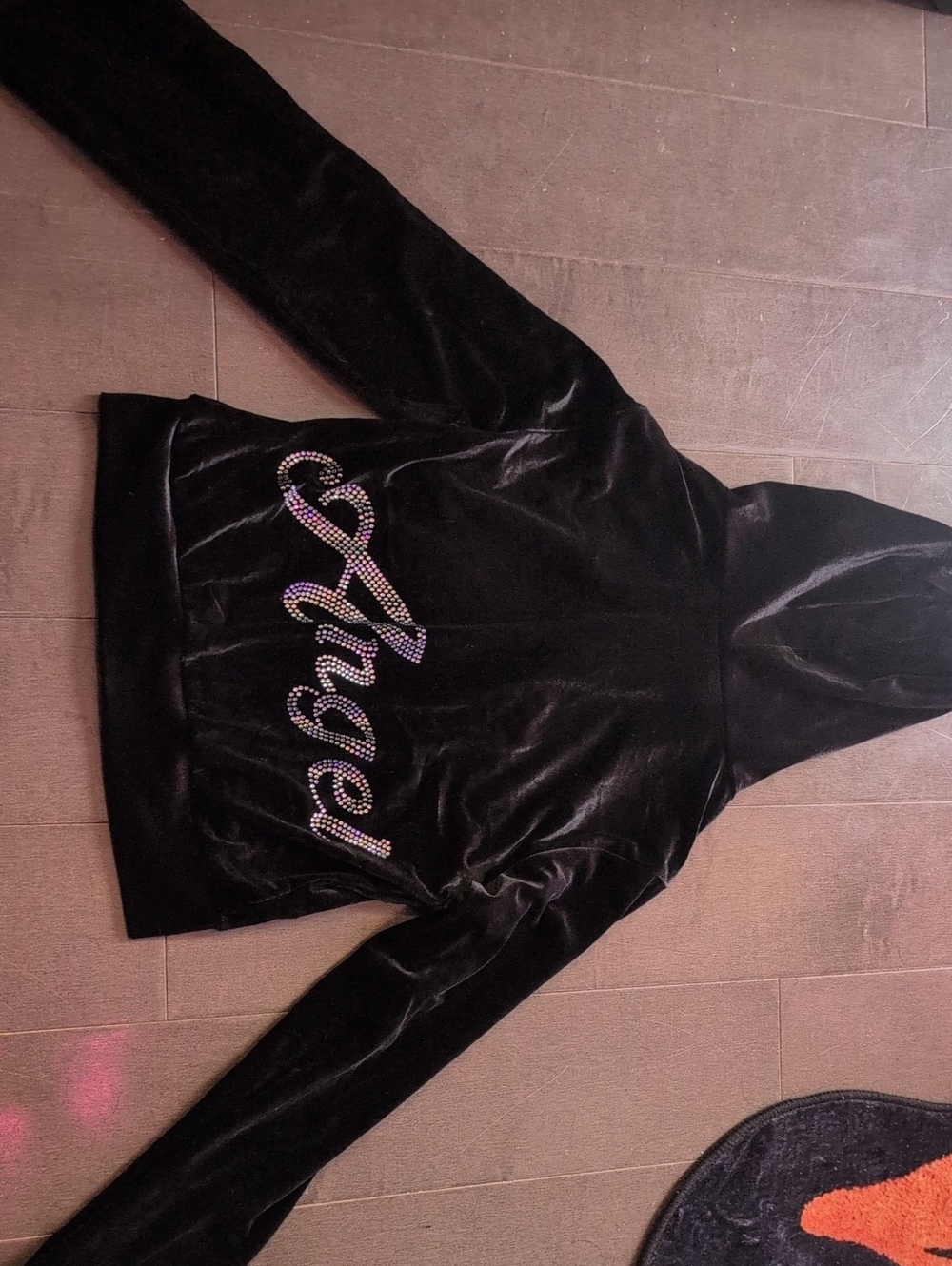 Missguided Black Crop Hoodie Jacket with Rhinestone Angel